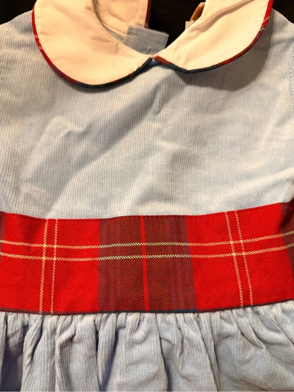 The Beaufort Bonnet Company Light Blue Dress with Red Plaid Waistband NWT 3t